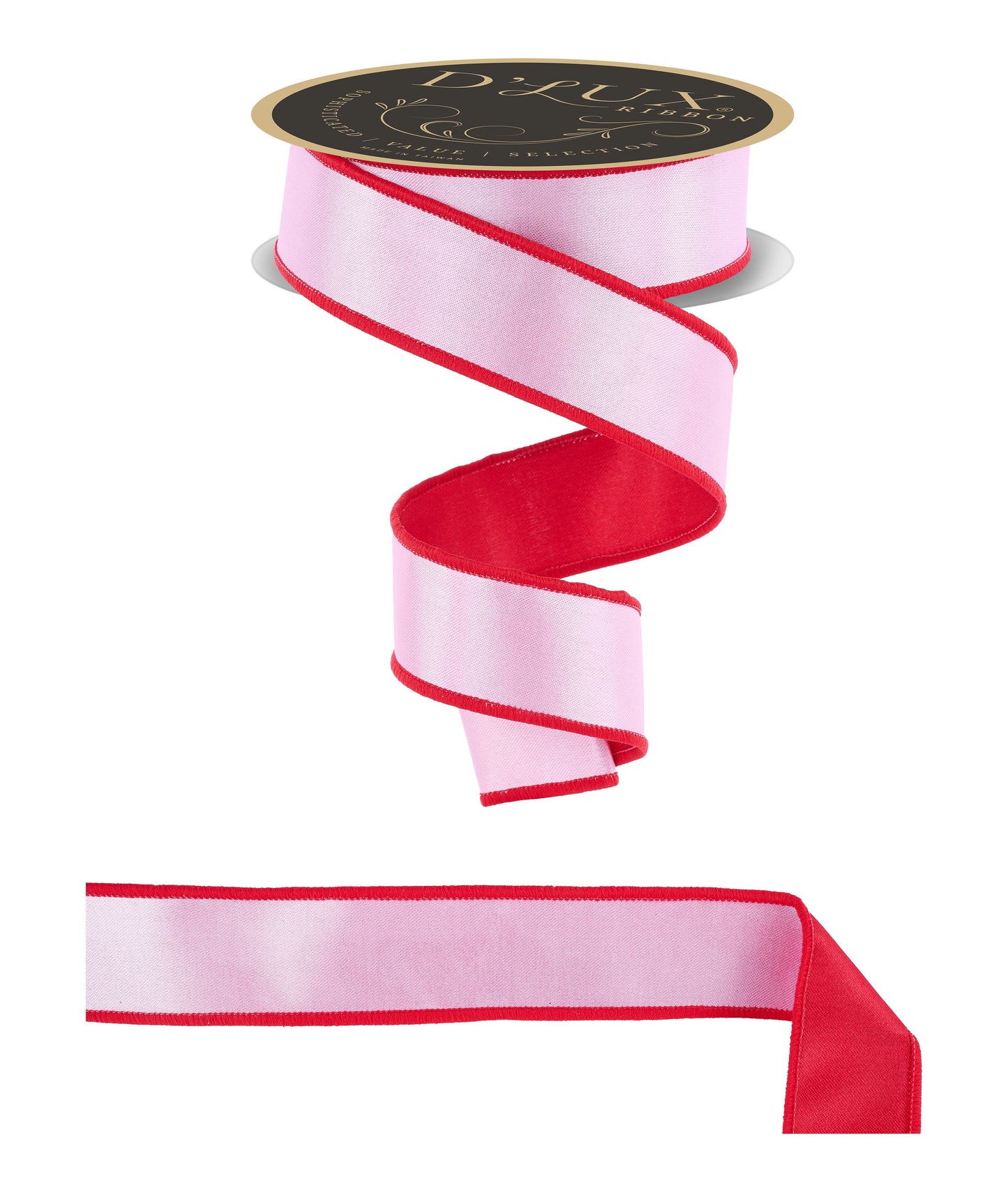 D'LUX 1.5" x 10yd Satin Fused Pink and Red Wired Ribbon