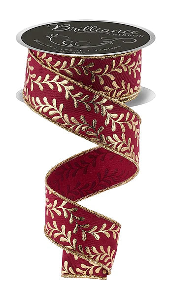 Brilliance 1.5" x 10yd Foil Leaf Garland - Wine and Gold Wired Ribbon