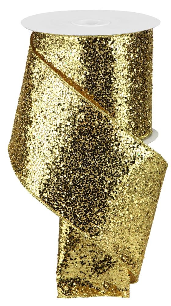 4" x 10yd Large Gold Glitter Wired Ribbon