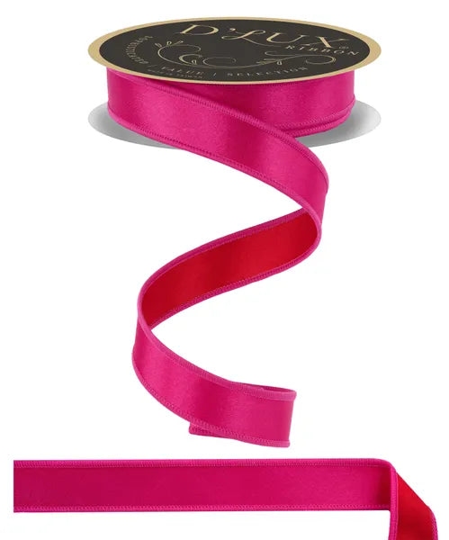 D'LUX 7/8" x 10yd Hot Pink Satin Fused Wired Ribbon