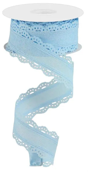 1.5" x 10yd Pale Blue Scalloped Edge Royal Burlap Wired Ribbon