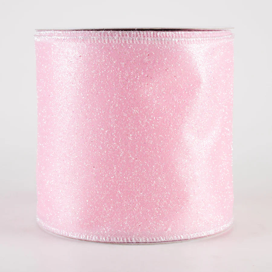 4" Iridescent Glitter Ribbon: Light Pink