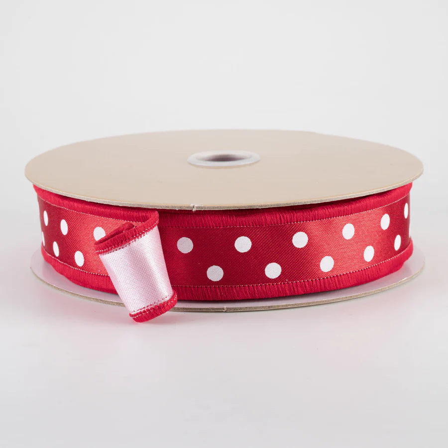 7/8"Designer Double Sided Fused Polka Dot Wired Ribbon
