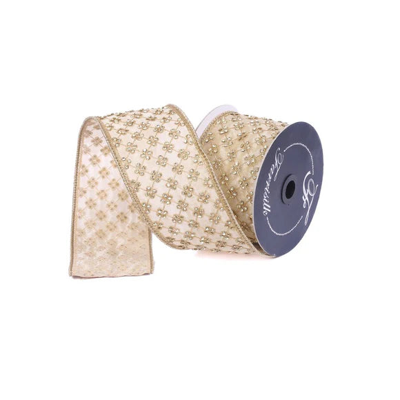 FARRISILK LATTICE DIAMONDS 3"X5YD GOLD WIRED RIBBON