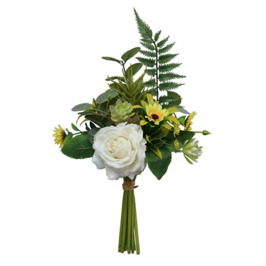 ROSE AND DAISY BUNDLE WITH FERN IVORY/YELLOW