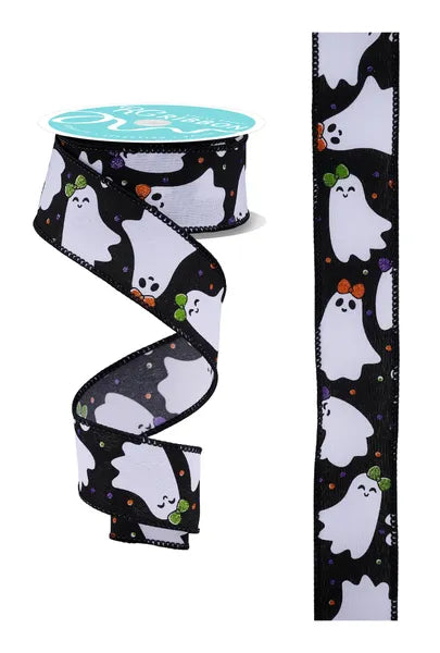 1.5" x 10yd Ghosties With Bows Wired Ribbon