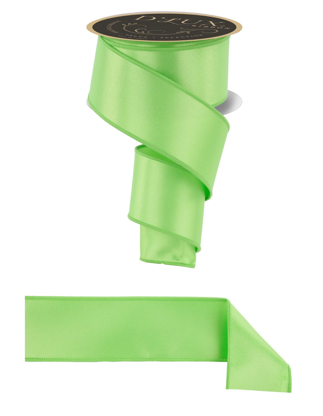 D'LUX 2.5" x 10yd Apple Green Satin Fused Wired Ribbon
