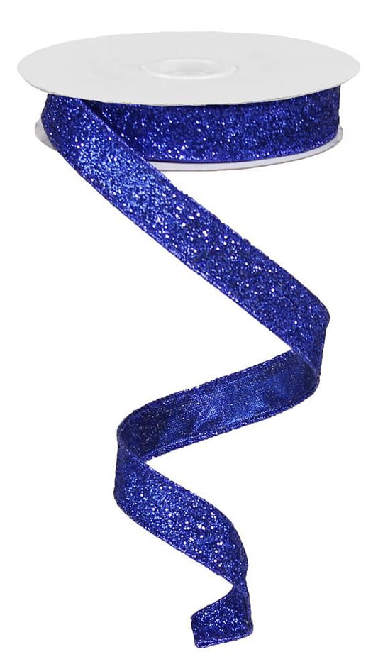 5/8" x 10yd Glitter On Metallic Royal Blue Wired Ribbon
