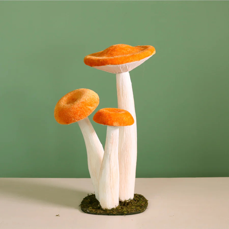 Velvet Standing Mushroom Trio - Rust
