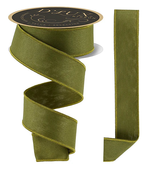 D'LUX 1.5" x 10yd Moire Fabric/Fused - Moss Green Wired Ribbon