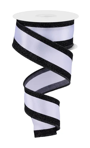 1.5" x 10yd Black and White Vertical Glitter Stripe