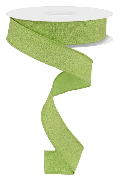 7/8" x 10yd Bright Green Fine Glitter On Royal Wired Ribbon