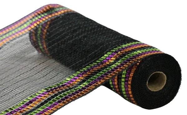 10.25" x 10yd Metallic XL Foil Border Mesh - Purple, Black, Green & Orange