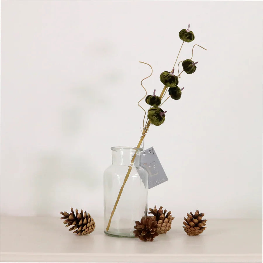 Autumn Mini Velvet Pumpkin Spray - Dark Green