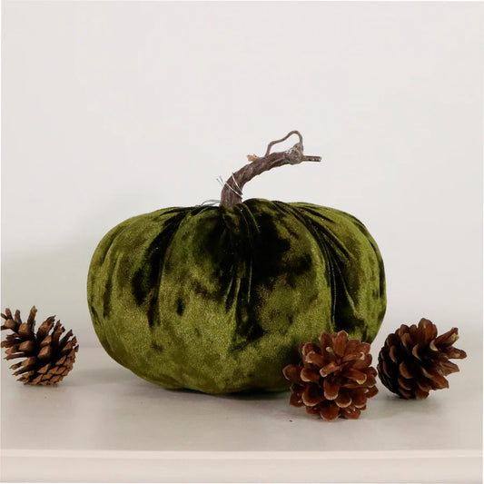 Olive Green Large Velvet Pumpkin
