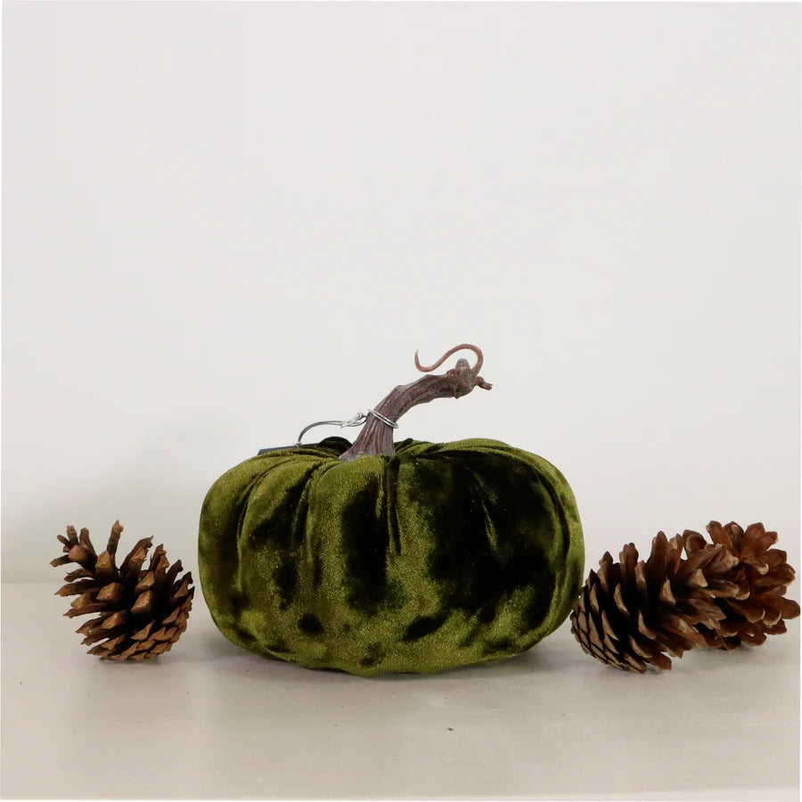 Medium Pink Velvet Pumpkin - Dark Green