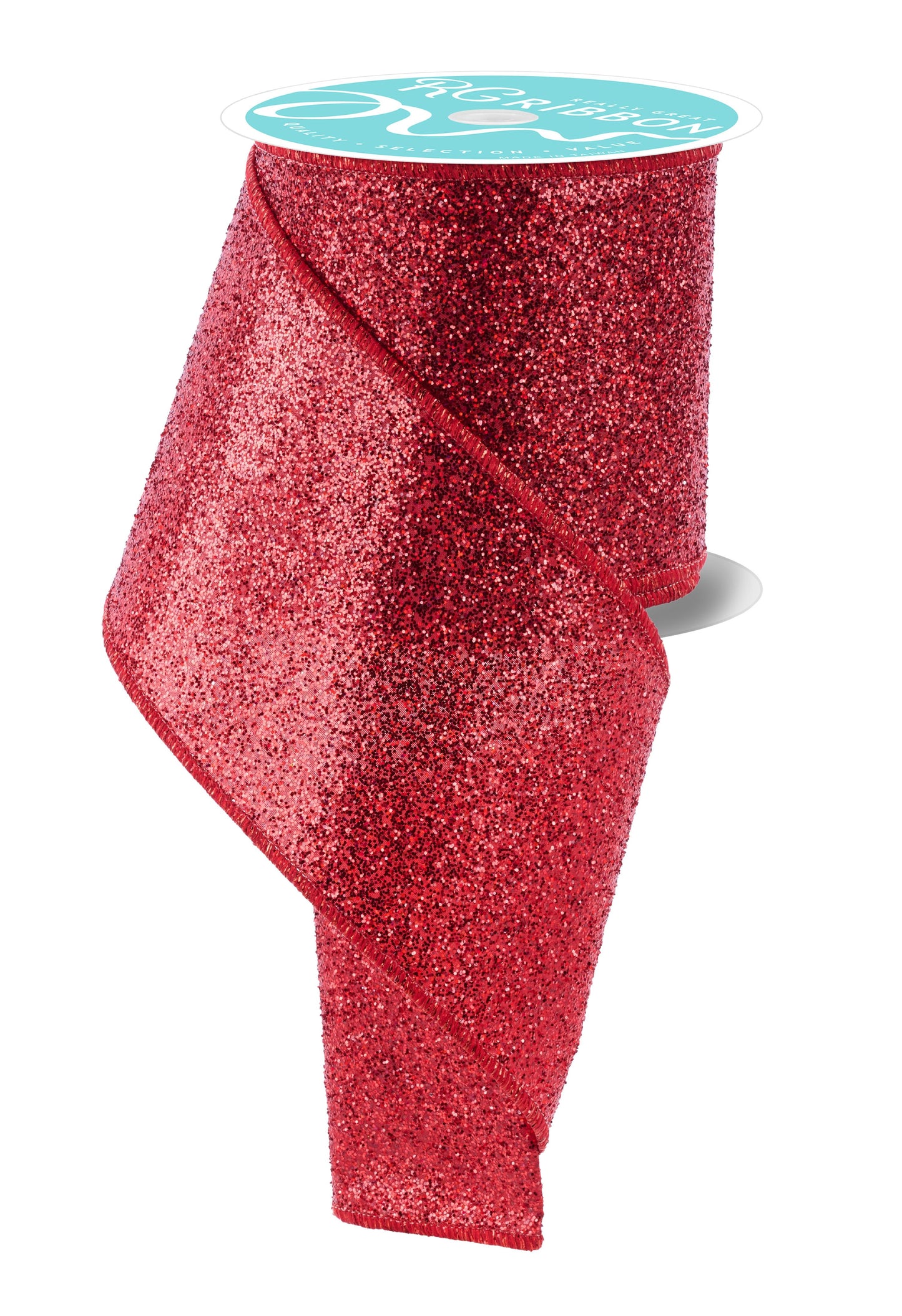 4" x 10yd Red Laser Glitter Wired Ribbon