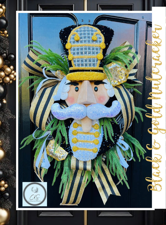 Christmas Black & Gold Nutcracker Wreath