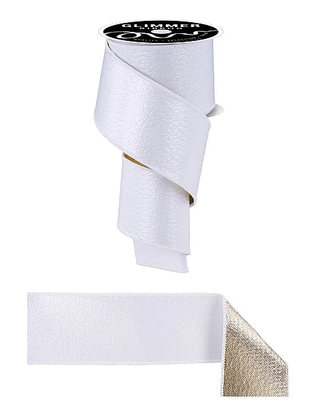 2.5" x 10yd Ice Crackle/Sparkle Fused - White and Gold Wired Ribbon