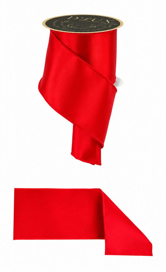 D'LUX 4" x 10yd Satin Fused - Red Wired Ribbon
