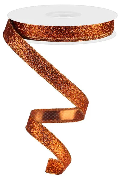 5/8" x 10yd Glitter On Metallic Wired Ribbon - Orange