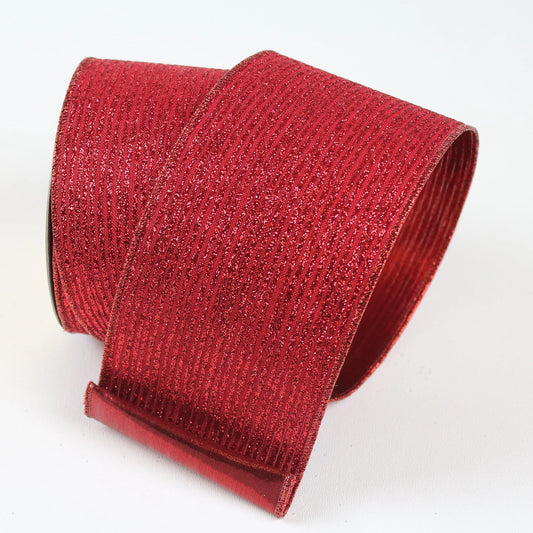 FARRISILK RANDOM STRIPES 2.5"X10YD WIRED RIBBON -RED