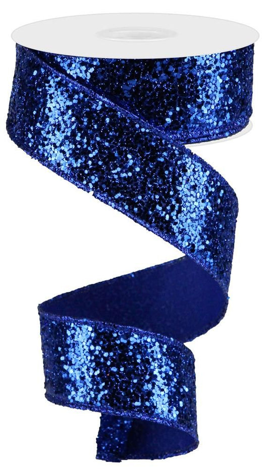 1.5" x 10yd Large Glitter Royal Blue Wired Ribbon