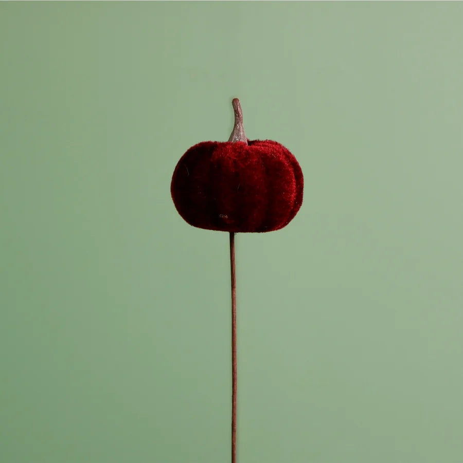 Velvet Pumpkin On Sticks (6 Per Pack) -Burgundy