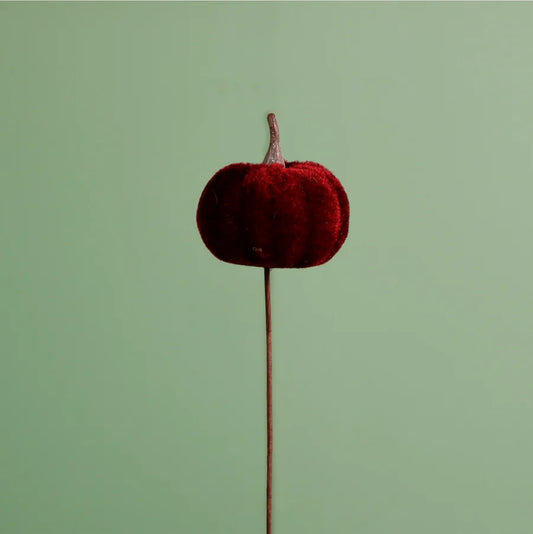 Velvet Pumpkin On Sticks (6 Per Pack) -Burgundy