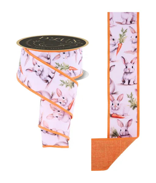 D'LUX 2.5" x 10yd Rabbits and Carrots/Fused Wired Ribbon