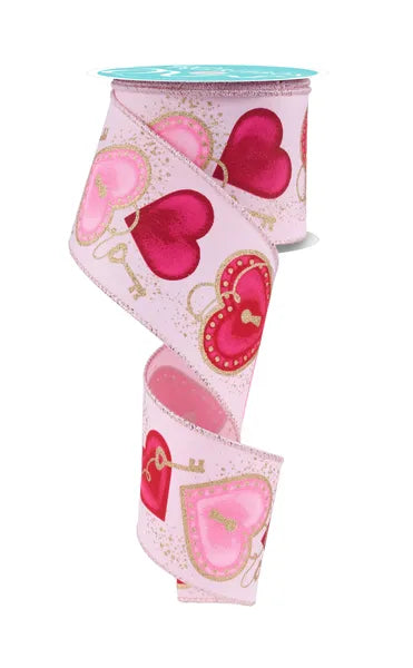 2.5" x 10yd Hearts and Locks Wired Ribbon