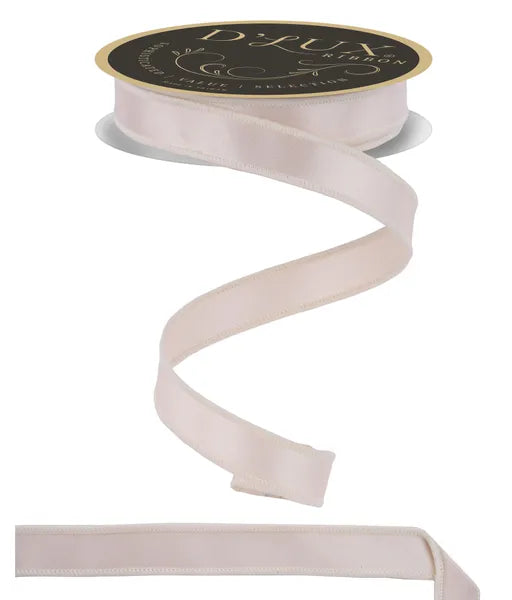 D'LUX 7/8" x 10yd Satin Fused Wired Ribbon- Ivory
