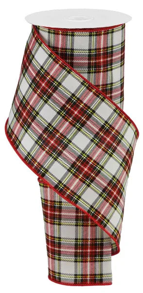 4" x 10yd Printed Plaid Wired Ribbon - Red, White, Navy, Yellow