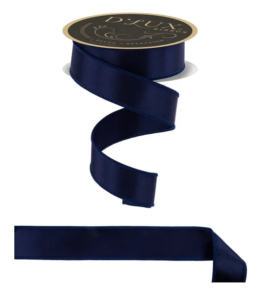 D'LUX 1.5" x 10yd Satin Fused - Navy Blue Wired Ribbon