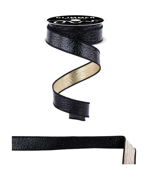 1" x 10yd Ice Crackle Sparkle Fused Wired Ribbon - Gold & Black