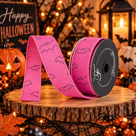 1.5" Farrisilk Mini Bats-Hot Pink And Black Wired Ribbon