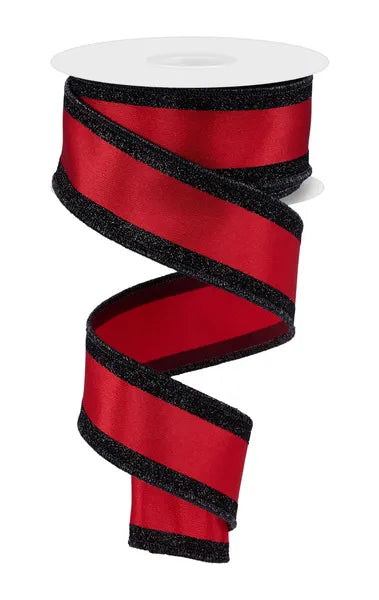 1.5" x 10yd Red and Black Vertical Glitter Stripe