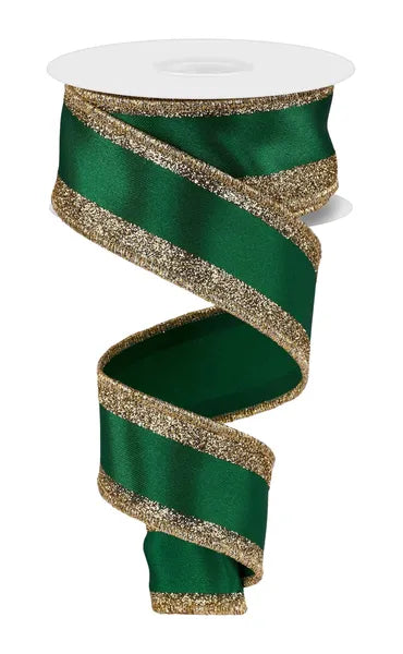 1.5" x 10yd Emerald and Gold Vertical Glitter Stripe