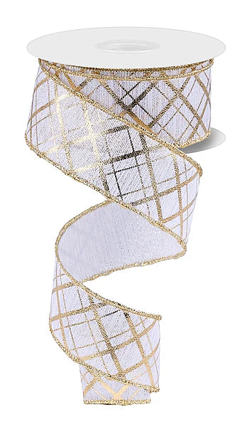 1.5" x 10yd Metallic Thick/Thin Diagonal - Silver and Gold Wired Ribbon