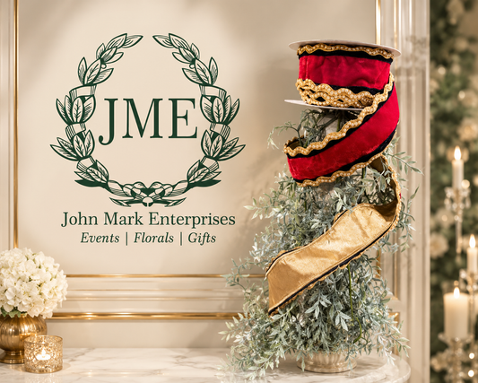 JME Red Velvet & Navy Trimmed Beaded Edge Gold Metallic Dupion Fused-2.5x5Y
