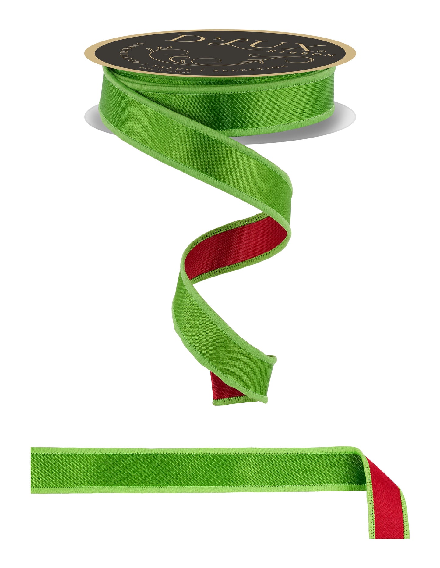 7/8" x 10yd D'Lux Fresh Green/Red Satin Fused Wired Ribbon
