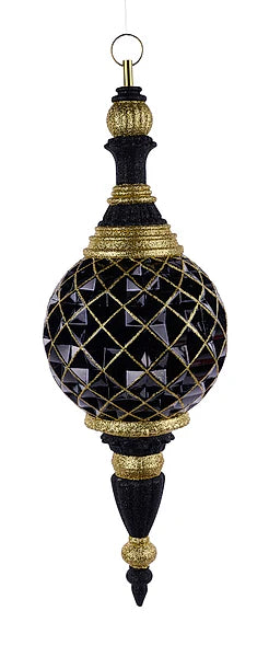 18"Hx150mm Diamond Check Finial - Black and Gold