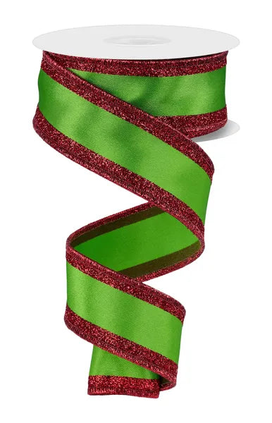 1.5" x 10yd Fresh Green and Red Vertical Glitter Stripe