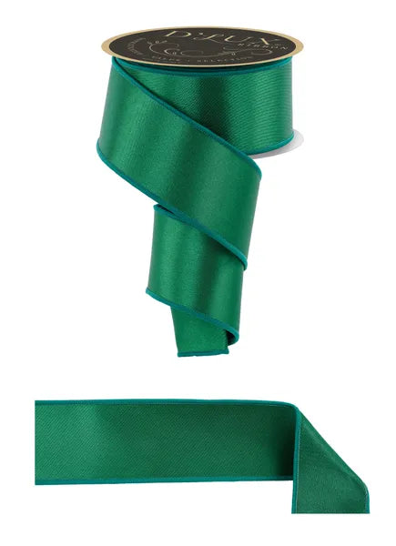 D.LUX 2.5" x 10yd Satin Fused Wired Ribbon-Emerald Green