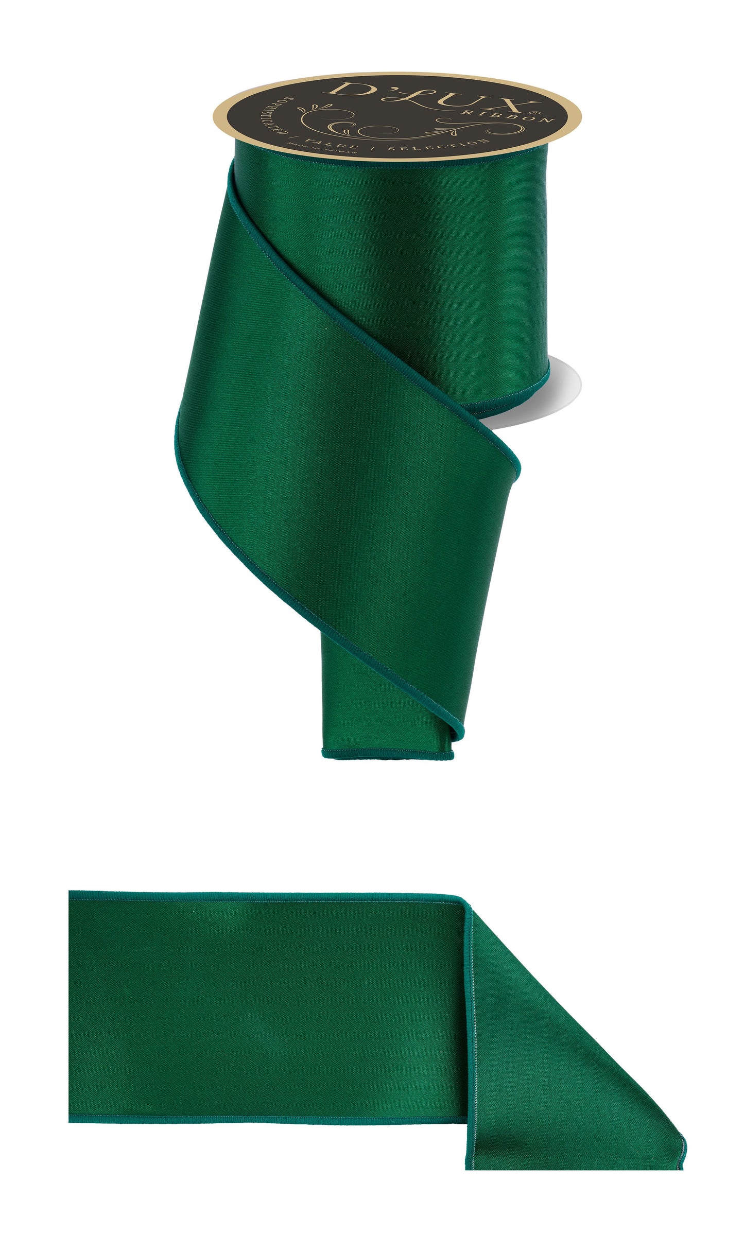 4" x 10yd  D'Lux Emerald Green Satin Fused Wired Ribbon