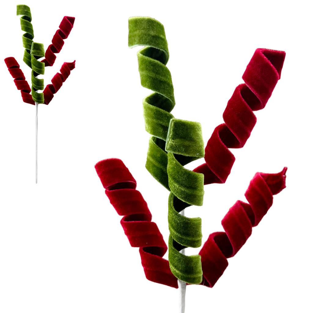 VELVET CURLY SPRAY-GREEN & RED