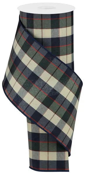 4" x 10yd Plaid/Tartan Wired Ribbon - Blue, Beige, Green and Red