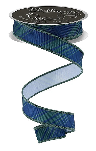 Brilliance 7/8" x 10yd Diagonal Print Plaid - Navy Blue & Emerald