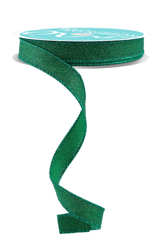 5/8" x 10yd Fine Glitter On Faux Royal Emerald Green Wired Ribbon
