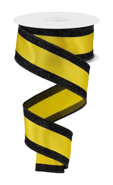 1.5" x 10yd Yellow and Black Vertical Glitter Stripe